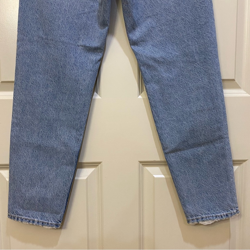 Zara Ripped Mom Jeans Light Wash High Waist Distressed Straight Leg Denim Size 2 - Picture 9 of 13